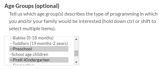 Choose the Age Groups you want to see