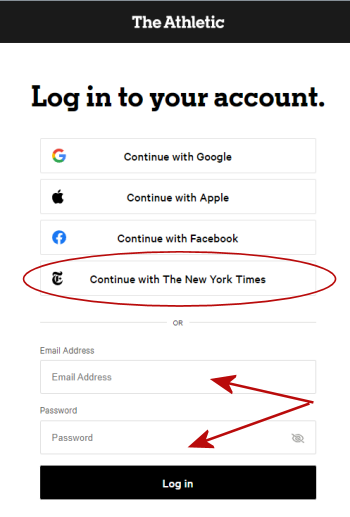 Log in with NY Times account or email