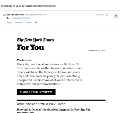 Email Newsletter from New York Times