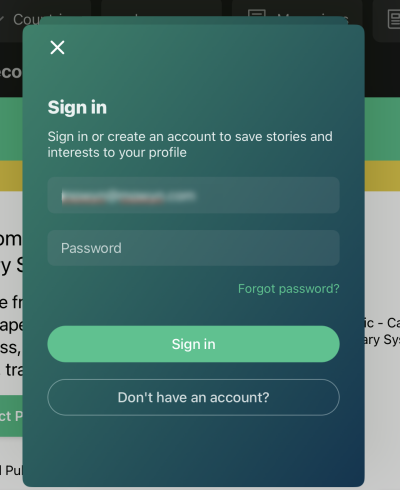 Enter your email and password and tap on the green "Sign in" button