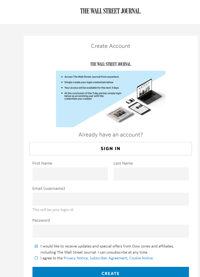 Create Wall Street Journal Account